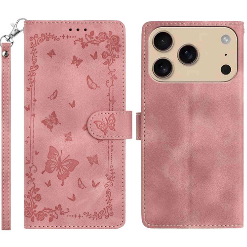iPhone 17 Pro Secret Garden Butterfly Pattern Leather Phone Case - Pink