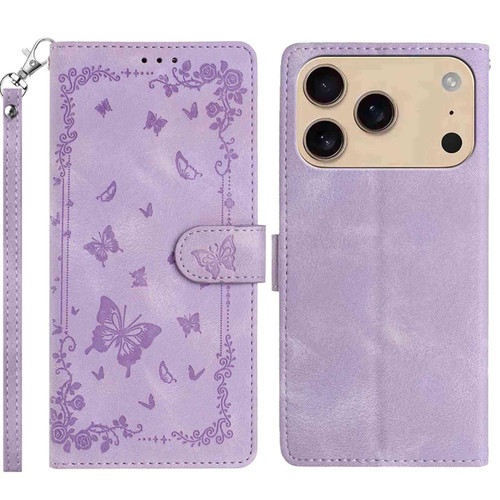 iPhone 17 Pro Secret Garden Butterfly Pattern Leather Phone Case - Purple