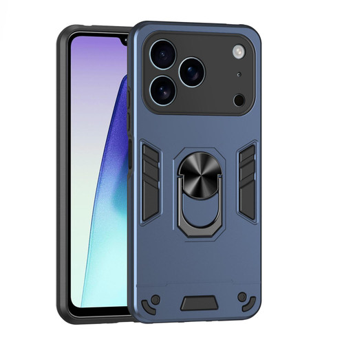 iPhone 17 Pro Shockproof Metal Ring Holder Phone Case - Blue