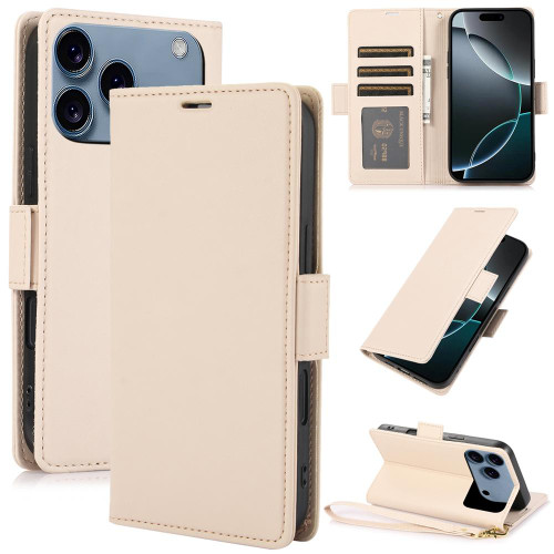 iPhone 17 Pro Side Buckle RFID Anti-theft Leather Phone Case - Apricot