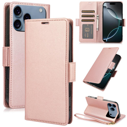 iPhone 17 Pro Side Buckle RFID Anti-theft Leather Phone Case - Rose Gold