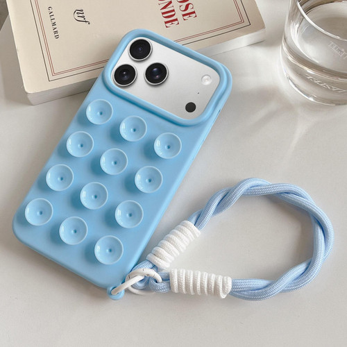 iPhone 17 Pro Simple Suction Cup Silicone Phone Case with Lanyard - Blue