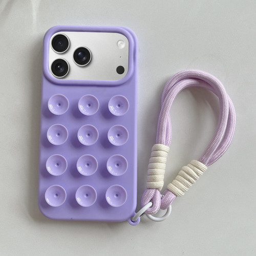 iPhone 17 Pro Simple Suction Cup Silicone Phone Case with Lanyard - Purple
