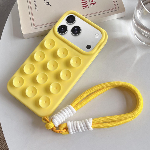 iPhone 17 Pro Simple Suction Cup Silicone Phone Case with Lanyard - Yellow