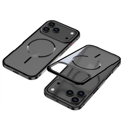 iPhone 17 Pro Single-sided Snap Buckle Metal Frame Frosted MagSafe Phone Case - Black