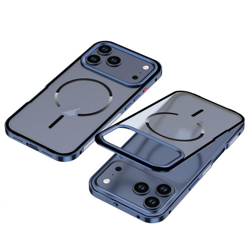iPhone 17 Pro Single-sided Snap Buckle Metal Frame Frosted MagSafe Phone Case - Titanium Blue