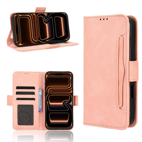 iPhone 17 Pro Skin Feel Calf Texture Card Slots Leather Phone Case - Pink