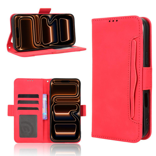 iPhone 17 Pro Skin Feel Calf Texture Card Slots Leather Phone Case - Red