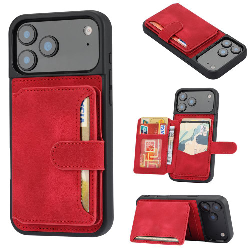 iPhone 17 Pro Skin Feel Dream RFID Anti-theft PU Card Bag Phone Case - Red