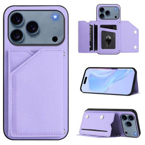 iPhone 17 Pro Skin Feel Four Card Slots Phone Case with Wrist Strap - Purple