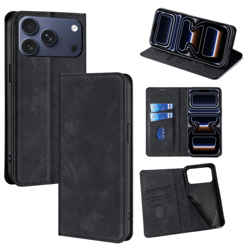 iPhone 17 Pro Skin Feel Magnetic Leather Phone Case - Black