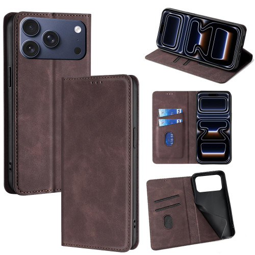 iPhone 17 Pro Skin Feel Magnetic Leather Phone Case - Dark Brown