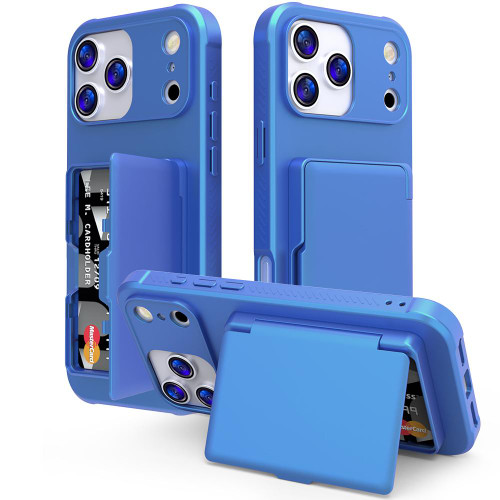 iPhone 17 Pro Skin Feel PC Hybrid TPU Horizontal Hidden Mirror Card Bag Phone Case - Navy Blue