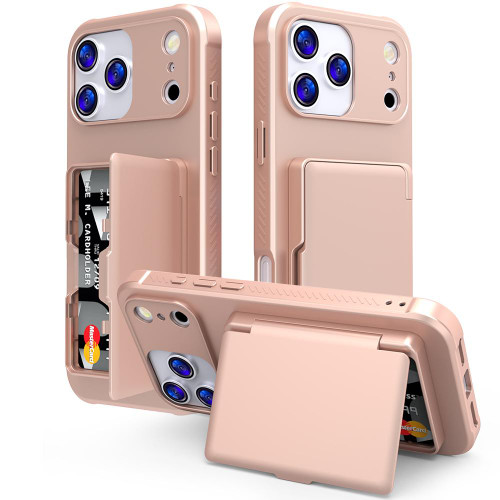 iPhone 17 Pro Skin Feel PC Hybrid TPU Horizontal Hidden Mirror Card Bag Phone Case - Rose Gold