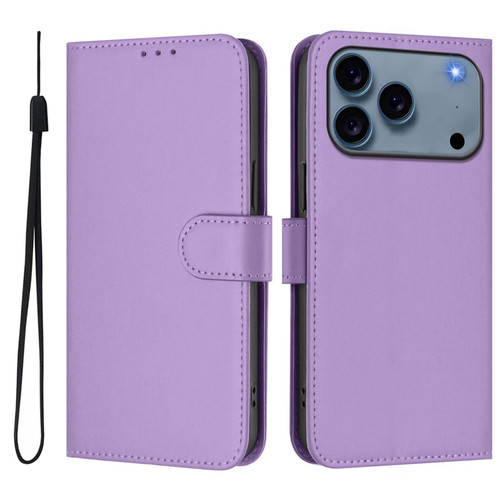 iPhone 17 Pro Skin Feel Solid Color Leather Phone Case with Lanyard - Lavender Purple