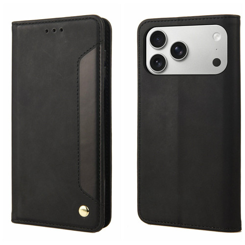 iPhone 17 Pro Skin Feel Splicing Leather Phone Case - Black