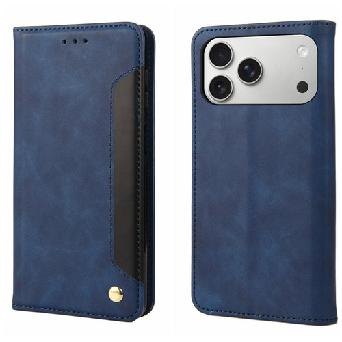 iPhone 17 Pro Skin Feel Splicing Leather Phone Case - Blue