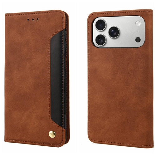 iPhone 17 Pro Skin Feel Splicing Leather Phone Case - Brown