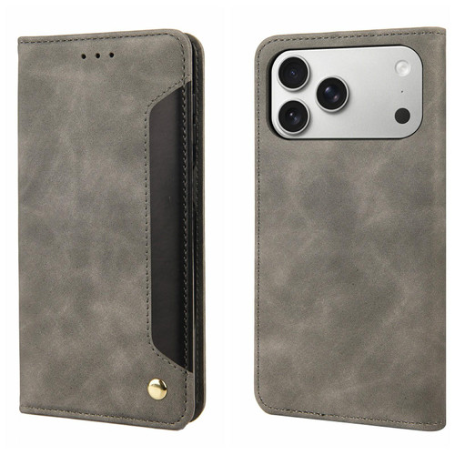 iPhone 17 Pro Skin Feel Splicing Leather Phone Case - Grey