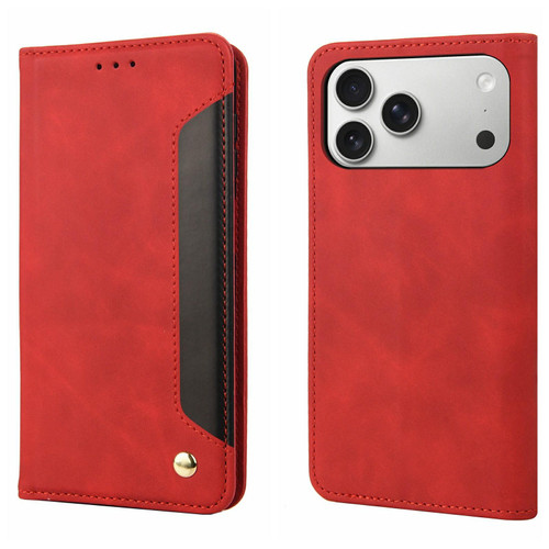 iPhone 17 Pro Skin Feel Splicing Leather Phone Case - Red