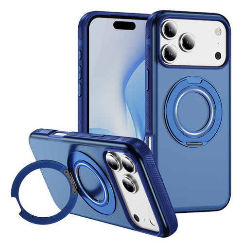 iPhone 17 Pro Skin Feel Translucent PC Gear Holder C MagSafe Phone Case - Transparent Blue + Royal Blue