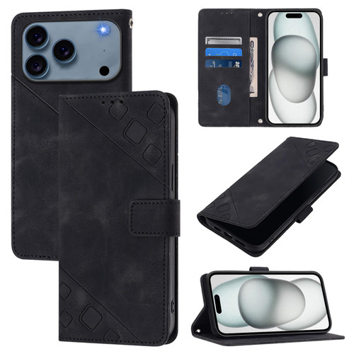 iPhone 17 Pro Skin-feel Embossed Leather Phone Case - Black