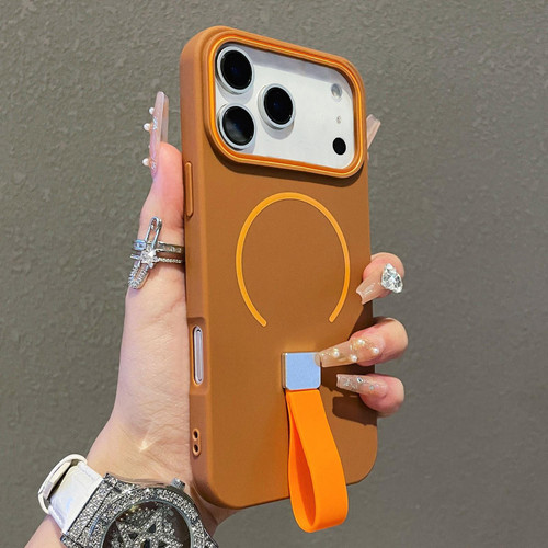 iPhone 17 Pro Skin-feel Magnetic TPU Phone Case with Silicone Strap - Brown