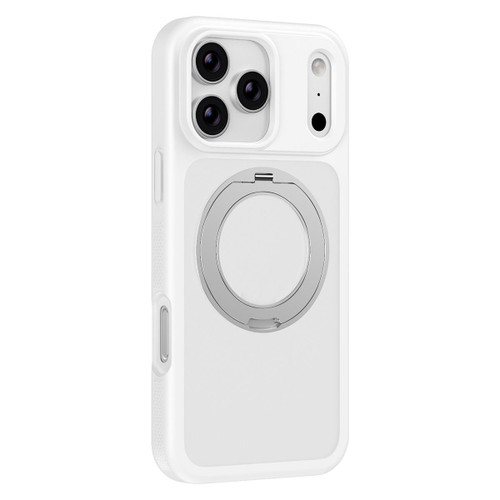 iPhone 17 Pro Skin-friendly Anti-Stain Rotating Holder Magnetic Armor Phone Case - White
