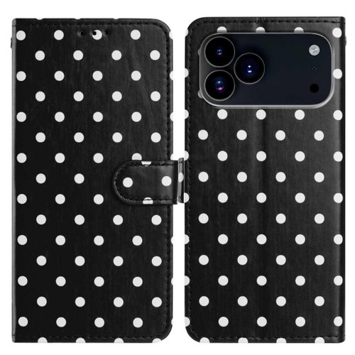 iPhone 17 Pro Small Dots Pattern Vegan Leather Phone Case - Black