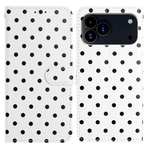 iPhone 17 Pro Small Dots Pattern Vegan Leather Phone Case - White