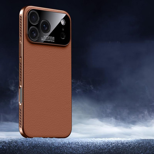 iPhone 17 Pro Soft Armor Cooling Plain Leather Hybrid PC Phone Case - Brown