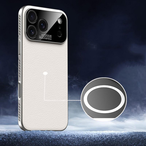 iPhone 17 Pro Soft Armor MagSafe Cooling Plain Leather Hybrid PC Phone Case - White