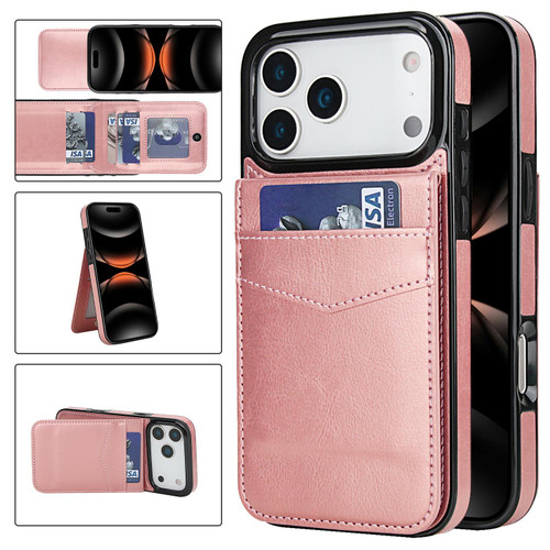iPhone 17 Pro Solid Color Card Slots Bracket PU Phone Case - Rose Gold