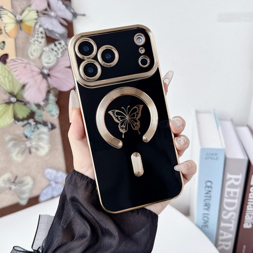 iPhone 17 Pro Solid Color Side Electroplating Butterfly MagSafe TPU Phone Case - Black