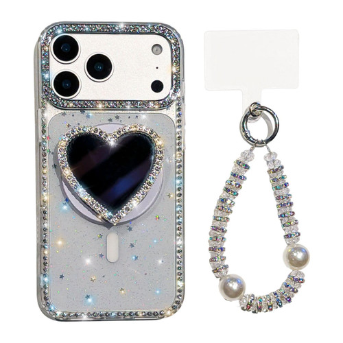 iPhone 17 Pro Sparkling IMD Heart-Shaped Mirror Magnetic Phone Case with Bracelet - Glitter Star