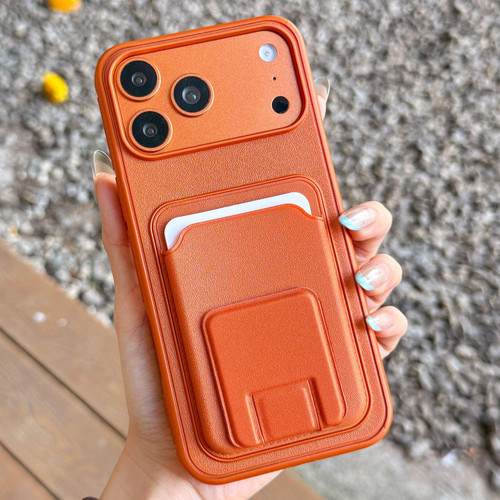 iPhone 17 Pro Square Folding Card Bag Holder Phone Case - Orange