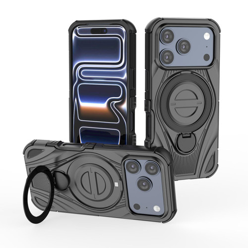 iPhone 17 Pro Star Ring Metallic Pivot Bracket Magnetic Phone Case - Black