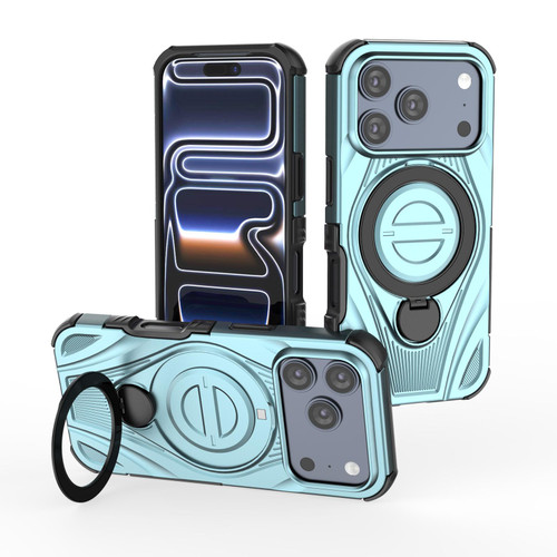 iPhone 17 Pro Star Ring Metallic Pivot Bracket Magnetic Phone Case - Cyan