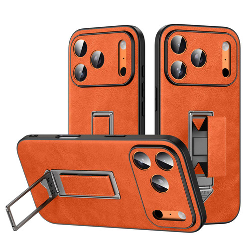 iPhone 17 Pro SULADA Wristband Hidden Metal Holder Faux Leather Phone Case - Orange