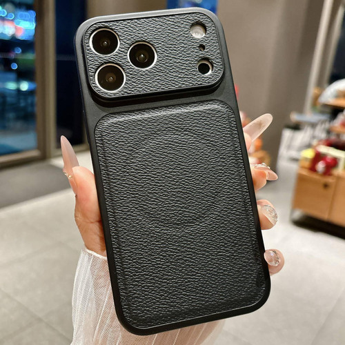 iPhone 17 Pro Transforms Into 17 Large Window Litchi Texture Magnetic Phone Case - Black