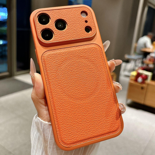 iPhone 17 Pro Transforms Into 17 Large Window Litchi Texture Magnetic Phone Case - Orange