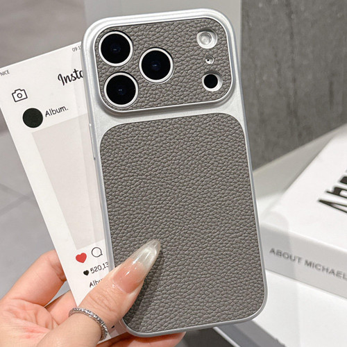 iPhone 17 Pro Transforms Into 17 Series Large Window Frosted Lychee Texture Phone Case - Gray