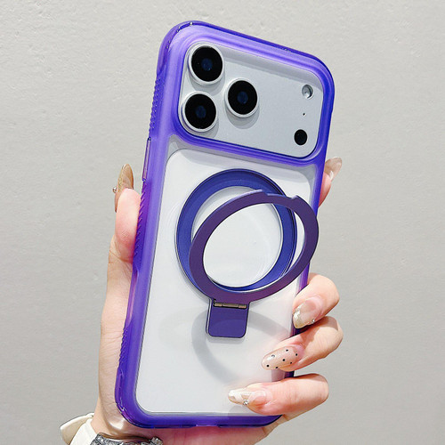 iPhone 17 Pro Translucent Edge Transparency Metal Holder MagSafe Phone Case - Purple