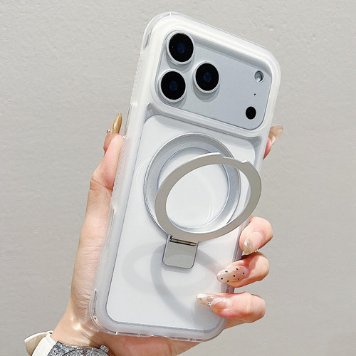 iPhone 17 Pro Translucent Edge Transparency Metal Holder MagSafe Phone Case - White