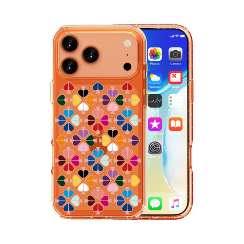 iPhone 17 Pro Transparent Crystal Red Heart Pattern Phone Case - Orange
