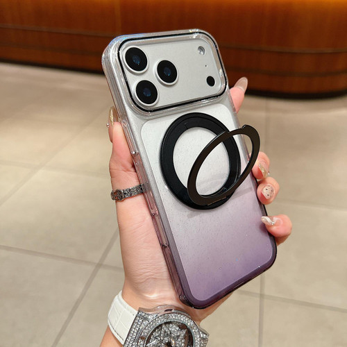 iPhone 17 Pro Transparent Gradient 360 Degree Rotation Holder MagSafe Phone Case - Black