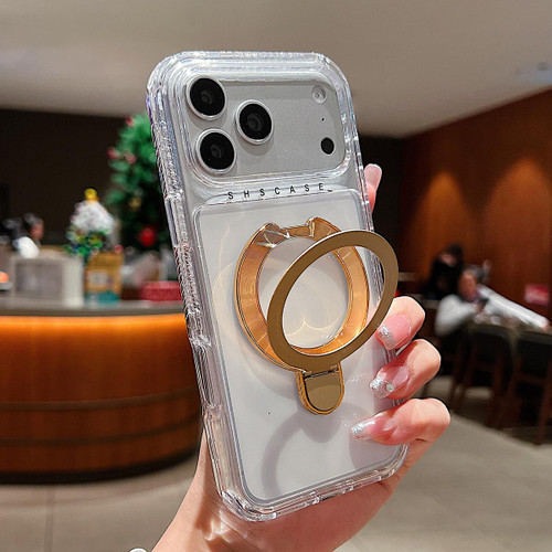 iPhone 17 Pro Transparent Pivot Metal Holder Magnetic Phone Case - Gold