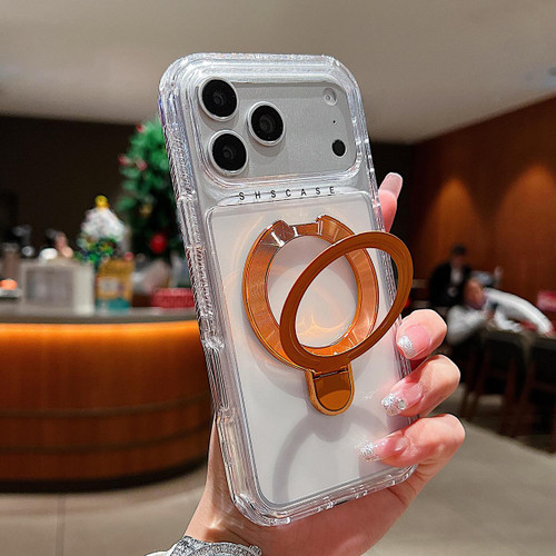 iPhone 17 Pro Transparent Pivot Metal Holder Magnetic Phone Case - Orange