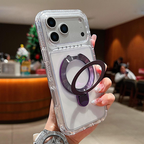 iPhone 17 Pro Transparent Pivot Metal Holder Magnetic Phone Case - Purple