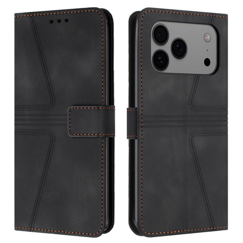 iPhone 17 Pro Triangle Solid Color Leather Phone Case - Black